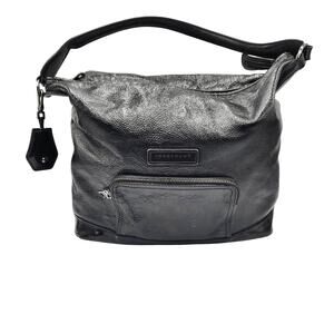 Longchamp Legende Verni Black Patent Leather Satchel Shoulder Bag Hobo Chic